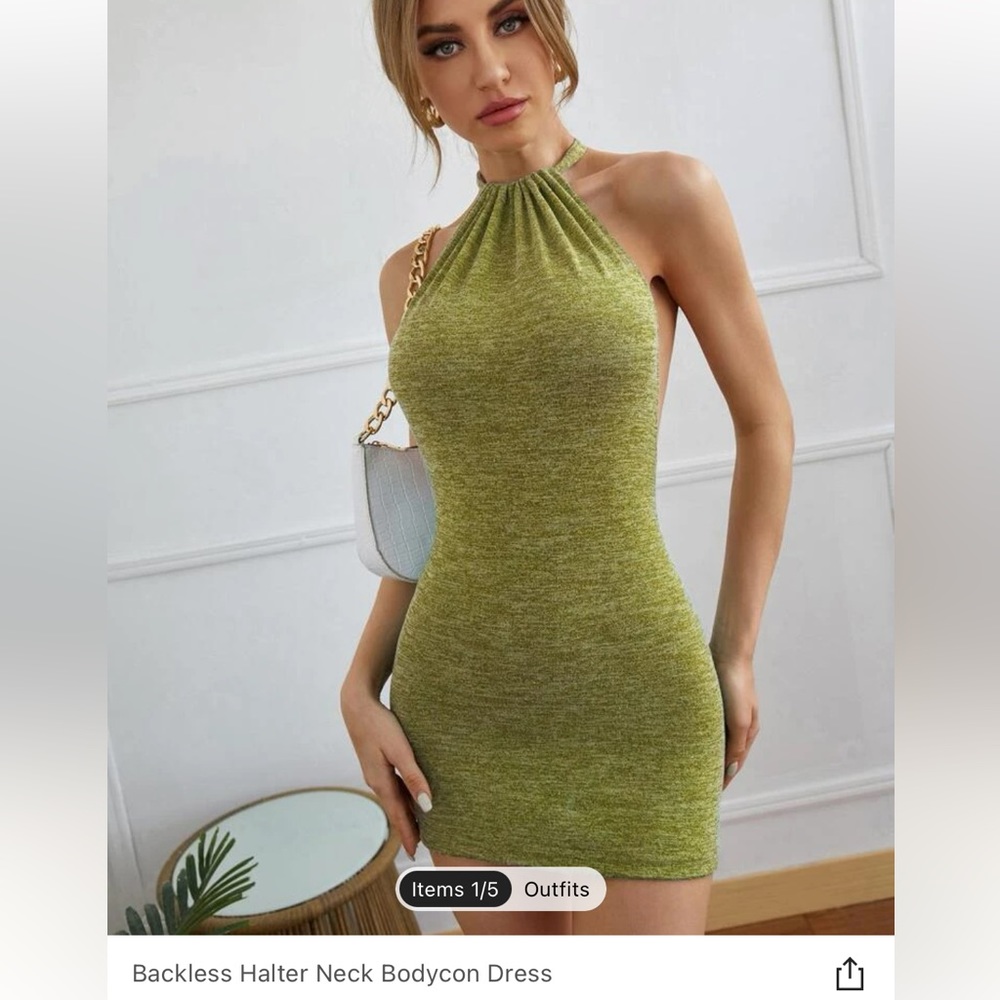 SHEIN green backless mini dress